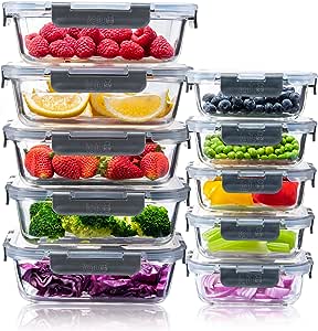 Igluu Meal Prep Glass Food Storage Containers 10 Pack, Glass Food Storage Containers with Snap Lock